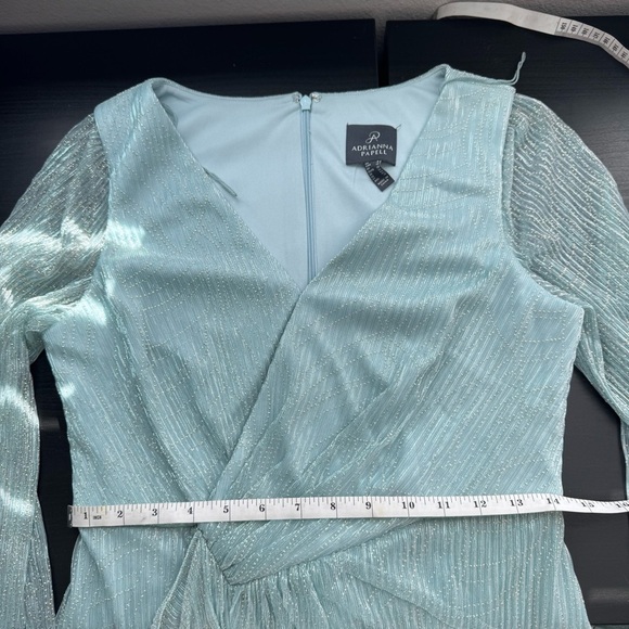 NWT Adrianna Papell Elegant Mint Green Evening Dress Crinkle Metallic Gown sz 6 - Picture 12 of 16